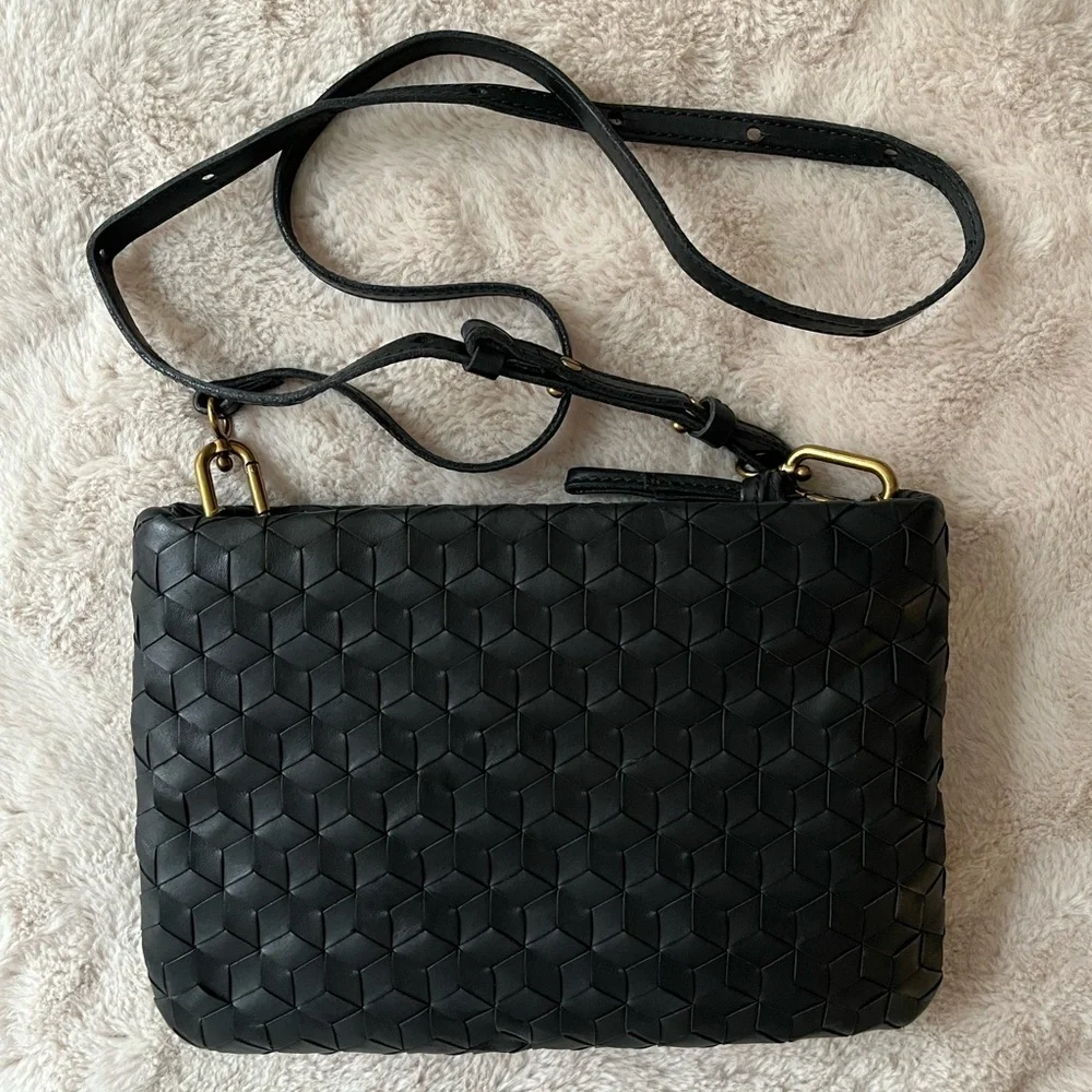 Madewell The Puff Crossbody Bag True Black Woven Leather - Picture 7 of 10